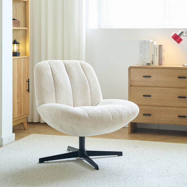 NAMSOS - Fauteuil swivel pivotant en velours côtelé beige