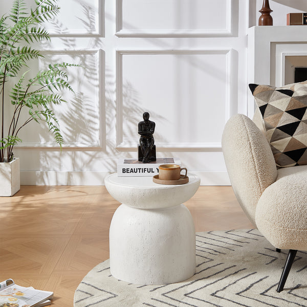 HJORRING - Table d'appoint bout de canapé intérieur extérieur en magnesite blanc