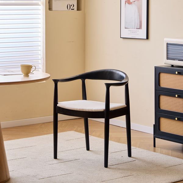 SALTA - Lot de 2 chaises de salle a manger en bois massif noir et tissu beige