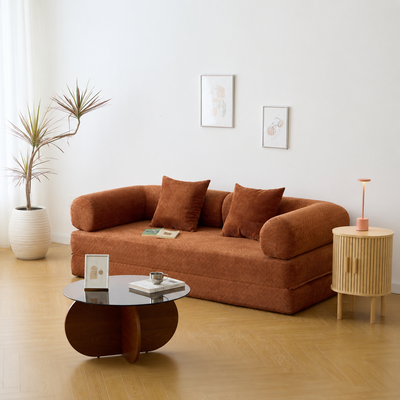 SARIA - Canape lit convertible 3 personnes en tissu terracotta