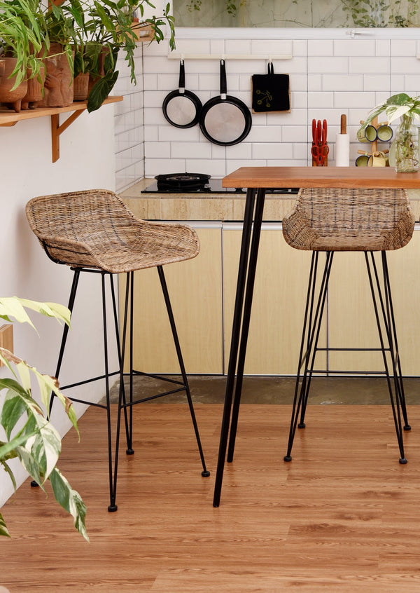 REOK - Lot de 2 tabourets de bar en métal et fibres naturelles