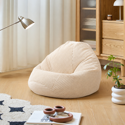 FLOBY - Pouf in velluto a coste beige