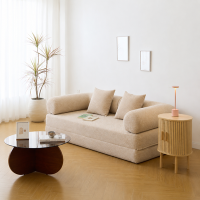 SARIA - Canape lit convertible 3 personnes en tissu beige