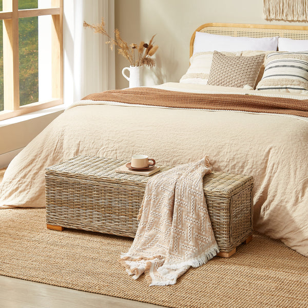 CUZCO - Banc avec espace de rangement en bois et fibres naturelles