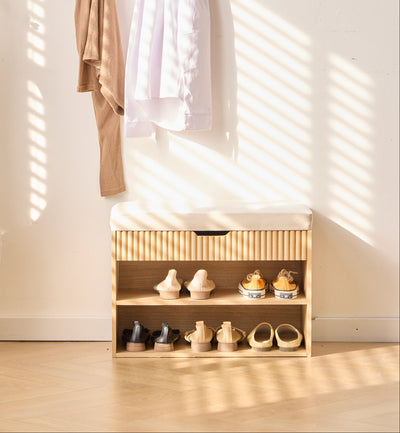 KUBO - Zapatero en madera y terciopelo beige