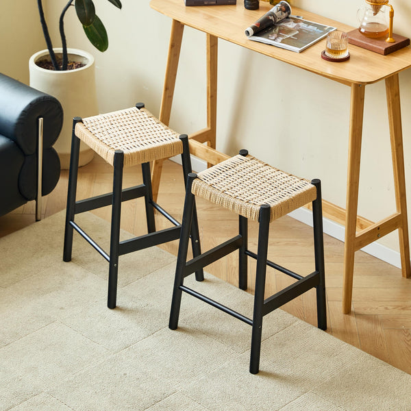 SALTA - Lot de 2 tabourets de bar en bois massif et corde