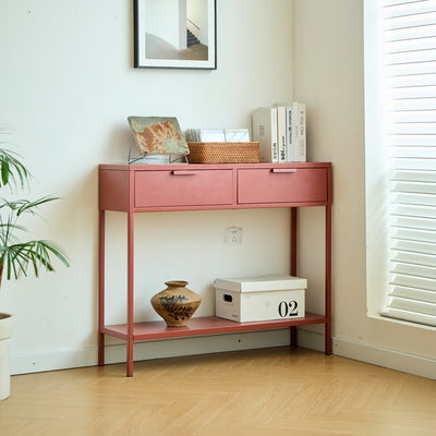 KUHMO - Console en métal 2 tiroirs terracotta
