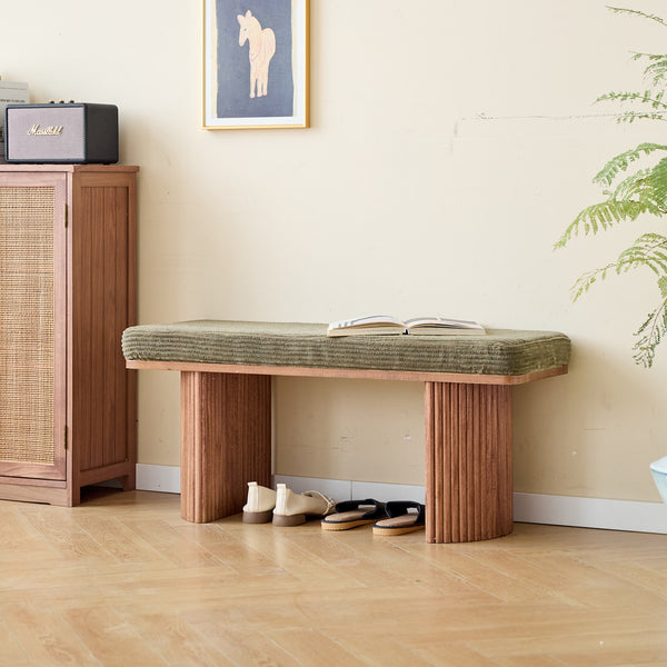 PIREUS - Banc en bois massif et velours côtelé vert