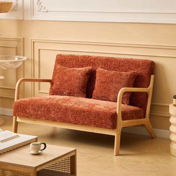 OHAMA - Banquette scandinave 2 places en bois et tissu terracotta