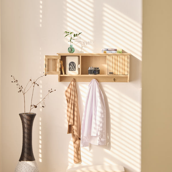 KONDO - Porte-manteau mural en bois 2 portes 2 crochets