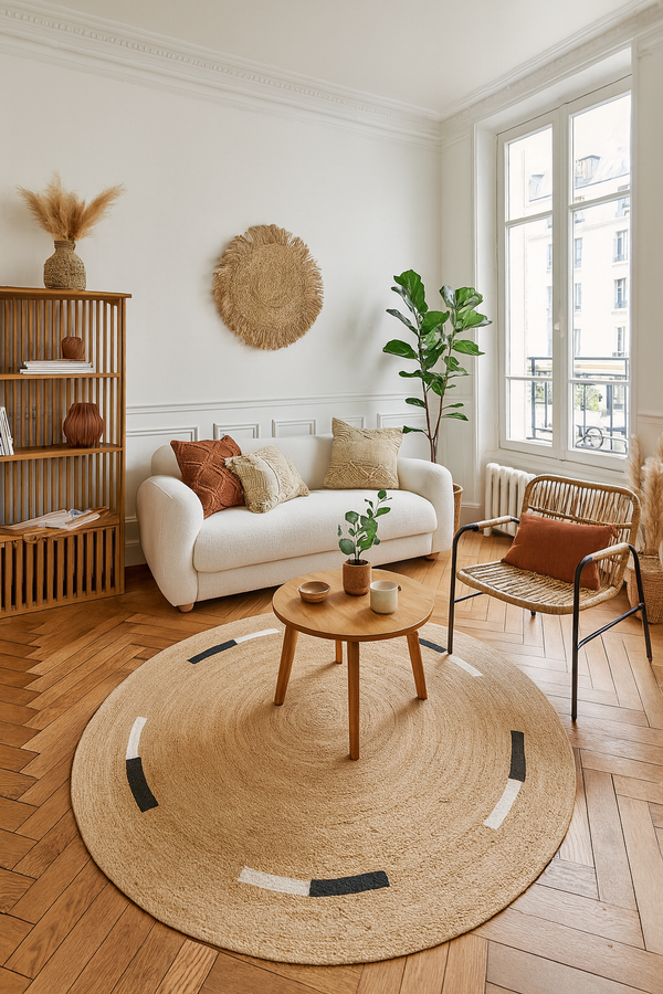 OLAV - Tapis rond en jute naturelle tissée marron 90 x 90 cm