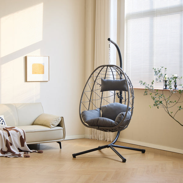 VENICE - Fauteuil suspendu en rotin et metal noir