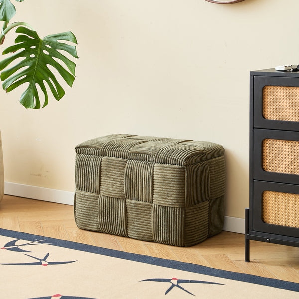 VANERN - Banc avec rangement en velours côtelé vert