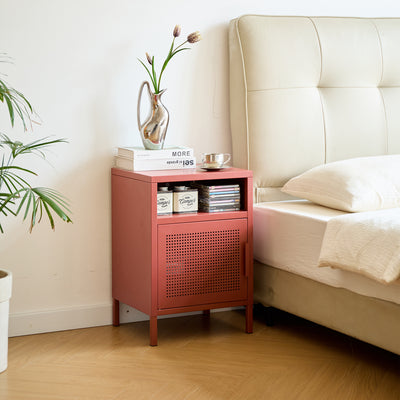 BODEN - Table de chevet 1 porte en métal terracotta