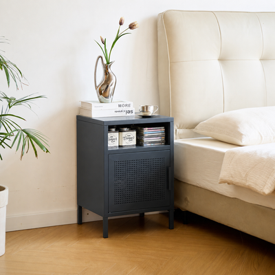 BODEN - Table de chevet 1 porte en métal bleu