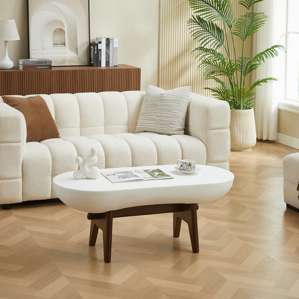 IRUNA - Table basse indoor outdoor en bois et magnésite blanc