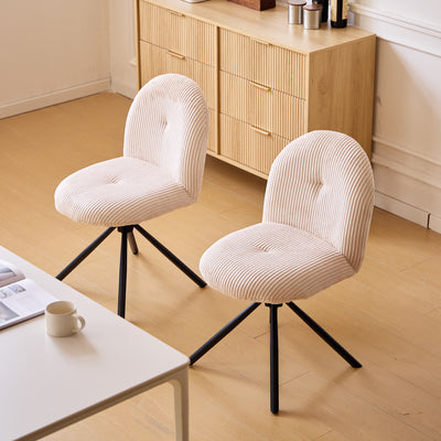 KITTILA - Set di 2 sedie girevoli in velluto a coste beige e metallo