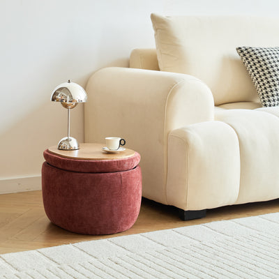 VASA - Hocker Couchtisch mit Stauraum aus Holz und Stoff Terracotta