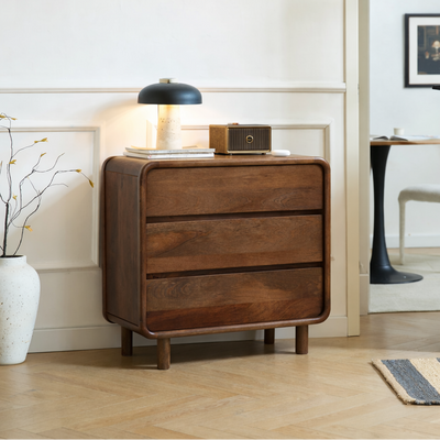 PUNE - Commode met 3 laden van massief donker mangohout