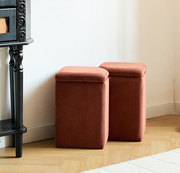 DIPOLOG - Pouf de salon avec rangement en velours côtelé terracotta