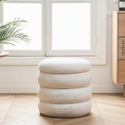 FLOKKE - Pouf contenitore in tessuto bouclé bianco dal design scandinavo