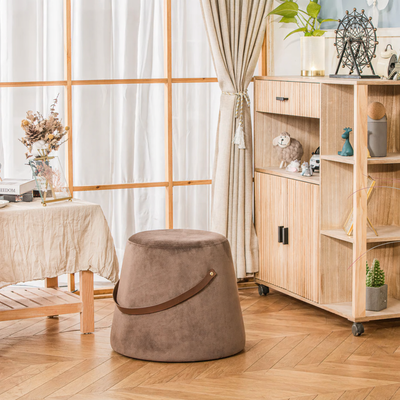 FUJI - Pouf in velluto marrone con corda