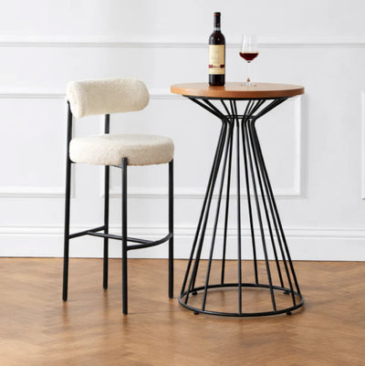 LARS - Lot de 2 tabourets de bar en métal et bouclettes blanches