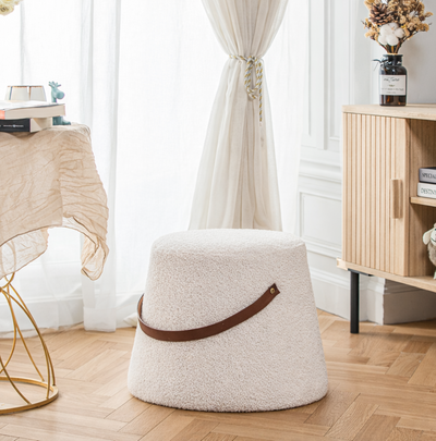 FUJI - Pouf in bouclé bianco con corda