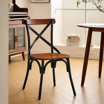 HOWARD - Set van 2 industriële metalen en bruin essen stoelen