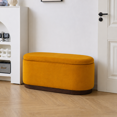 LIMA - Wooden Storage Bench with mustard yellow Velvet Seat