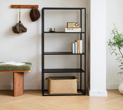 ARNE - Scaffale a 4 ripiani in metallo nero, stile industriale