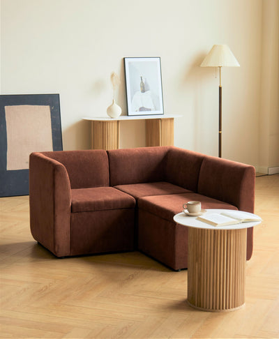 VARDE3PLACES - Modulaire bank (3-zitter) van terracotta ribfluweel.
