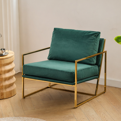 VIBORG - Sillón escandinavo 1 plaza en terciopelo con patas de acero verde