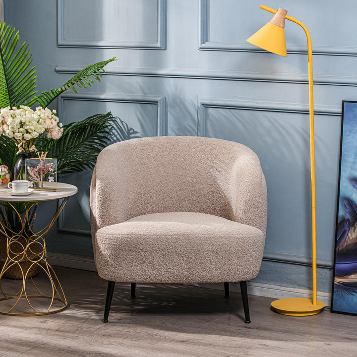 Fauteuil de salon en métal et bouclettes beiges