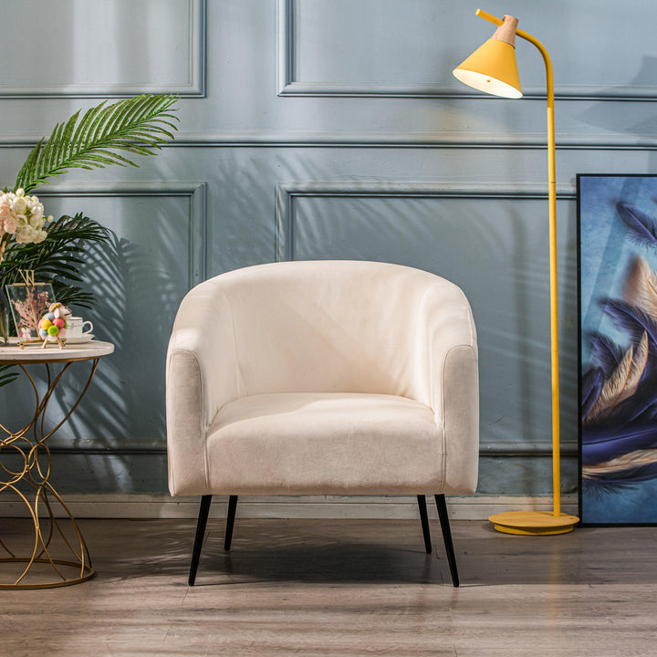 Fauteuil de salon en métal et velours beige