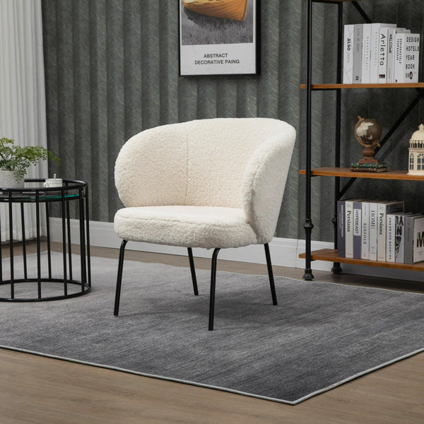 Fauteuil de salon en métal et bouclettes blanches