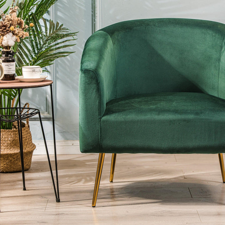 Fauteuil de salon en métal et velours vert