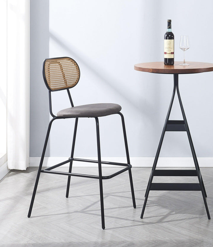 Lot de 2 tabourets de bar en métal et cannage simili noir