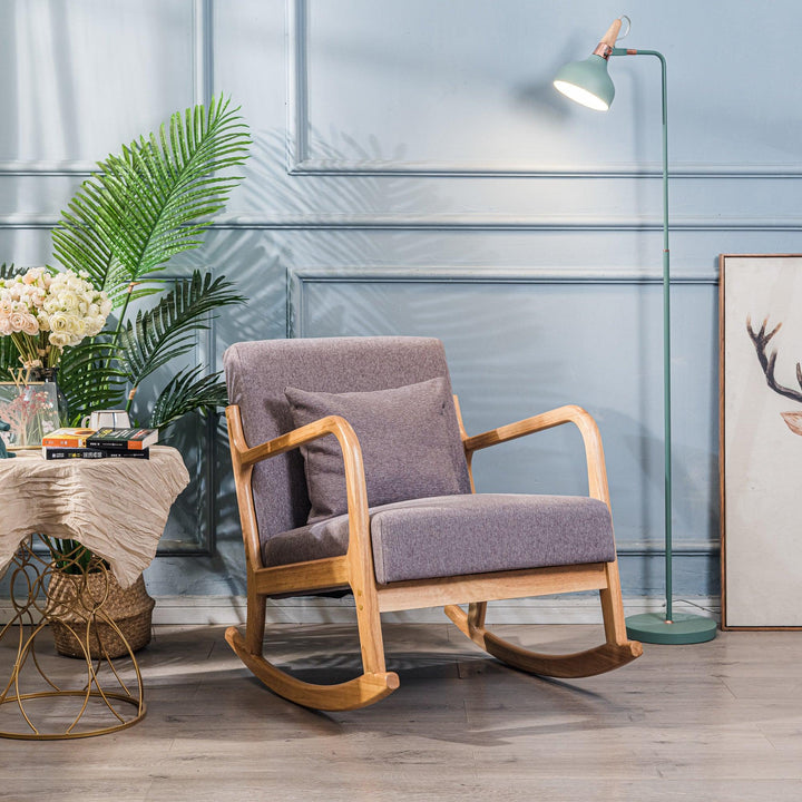 Rocking chair en bois massif et tissu gris