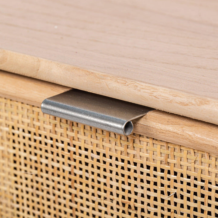 Meuble TV 2 tiroirs en bois et rotin