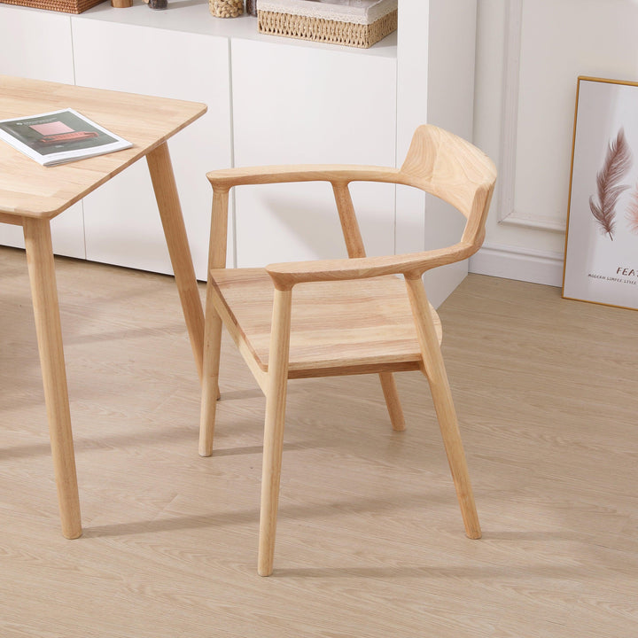 Lot de 2 chaises en bois massif avec accoudoirs coloris naturel