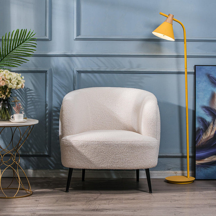 Fauteuil de salon en métal et bouclettes blanches