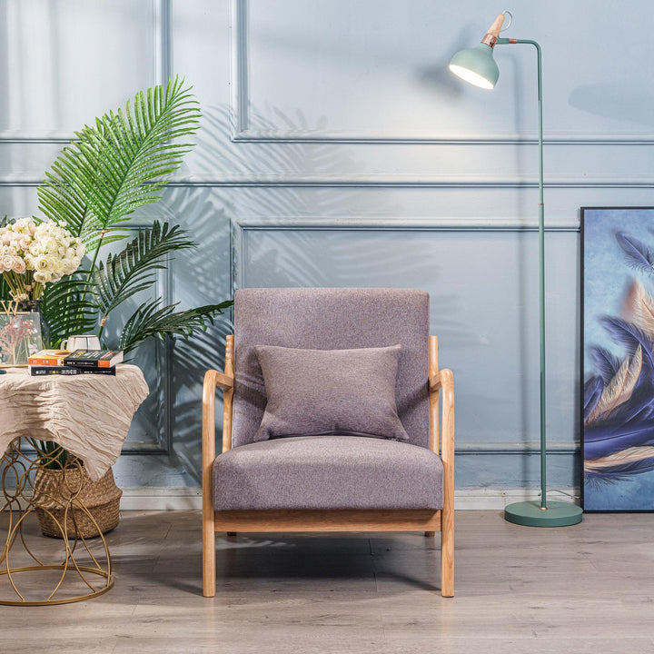 Fauteuil de salon en bois massif et tissu gris