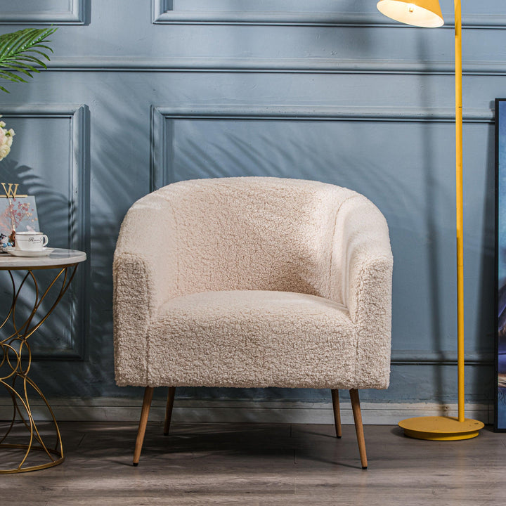 Fauteuil de salon en métal et bouclettes blanches